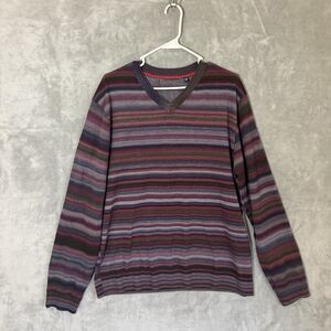 Robert Graham Sweater Mens XL Pullover Colorful Striped 100% Wool Crew Neck Cozy